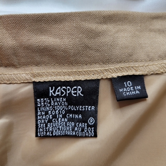 Kasper 3 Piece Pant Suit Size 10 White Khaki Embrodered Blazer Linen Blend New - Picture 13 of 14